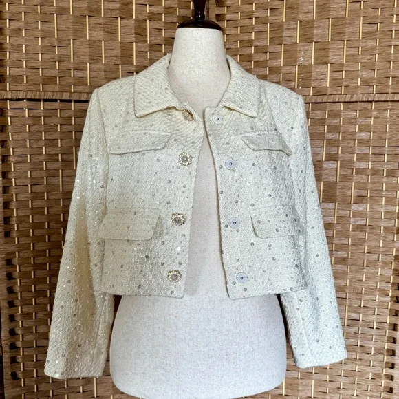 NWT butter yellow Antonio Melani Rita tweed jacket 14 - Picture 9 of 13